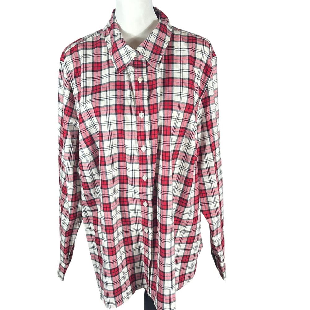 Talbots Button Down NWT Women 3X Red Plaid Metallic Lurex Long Sleeve Shirt